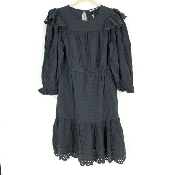 Universal Thread Women's Large Ruffle Long Sleeve Dress Black W/Pockets NWT - Picture 2 of 8